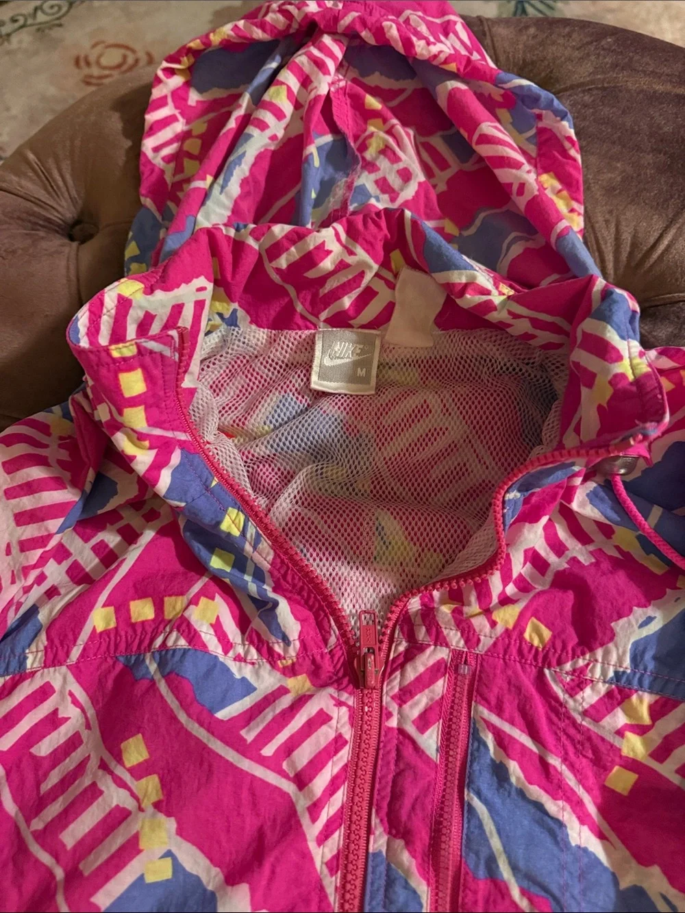 Nike Pink, Purple and Yellow Geometric Hooded Windbreaker